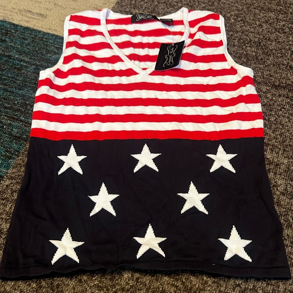 Crystal-Kobe Red White and Blue Stars and Stripes light sweater